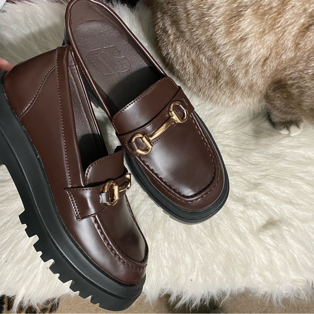 womens platform brown loafers size 6